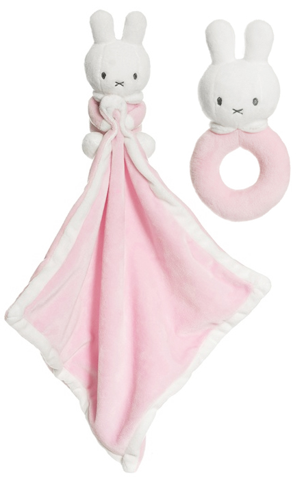 Miffy rangle + sutteklut med navn (rosa) - Teddykompaniet